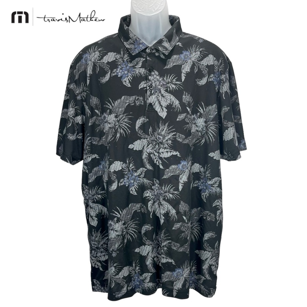 Travis Mathew Mens XXL Black‎ Tropical Golf Performance Polo Shirt